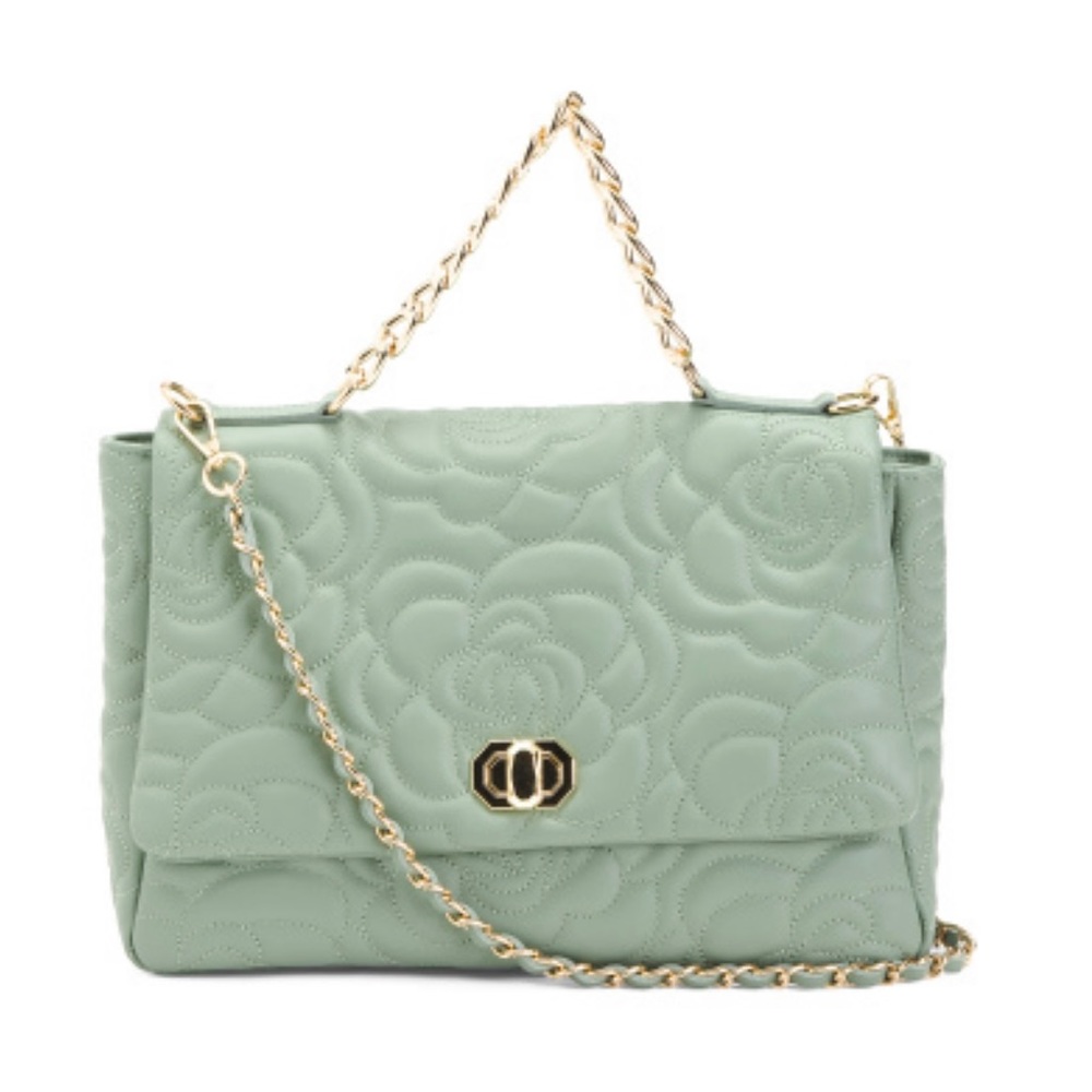 ANNA PAOLA
Made In Italy Leather Quilted Roses Flap Satchel